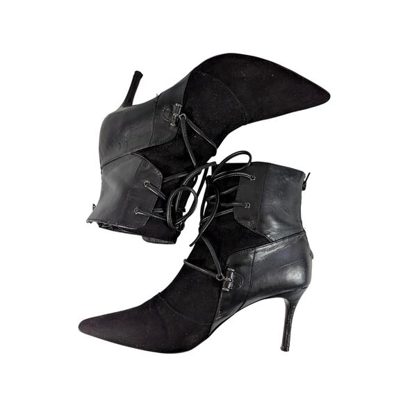 NINE WEST! BLACK GENUINE LEATHER & SUEDE POINTY TOE STILETTO ANKLE BOOTS! SZ 10M - Picture 6 of 13